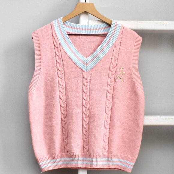 Pennycrafts Sweaters - Pennycrafts Women's Pink & Blue Kawaii And Fresh Embroidered Vest Size Large